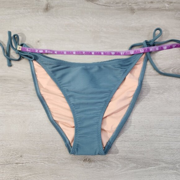 J. Crew Green Ribbed Curved Waist Cheeky String Bikini Bottom New W Tags Women L - Picture 3 of 16